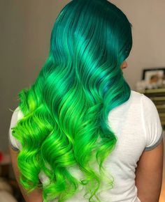 Teal Hair Tips Dip Dyed, Green Temporary Hair Dye, Adore Green Hair Dye, Green And Blue Hair Dye, Split Dyed Hair Neon Green, Manic Panic Hair, Color Melting Hair, Alternative Fashion Outfits, Teal Hair