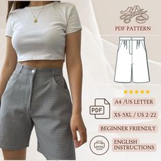 a woman wearing shorts and a crop top is shown in the front, with information about how to wear them