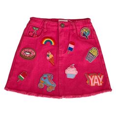 Description: Hot pink denim skirt Covered in adorable patches Pair with any top The perfect skirt for your little ones Model wearing a size 8 Material & Care: 95% Cotton 5% Spandex denim Machine wash cold gentle (inside out) Low/Cool Iron Do not bleach Do not dry clean Tumble/hang dry (inside out)Colorful Pink Cotton School Bottoms, Casual Pink Patchwork Skirt, Pink Mini Denim Skirt With Pockets, Pink Denim Mini Skirt With Pockets, Cute Cotton Skirt, Trendy Pink Denim Skirt, Pink Mini Denim Skirt For Summer, Denim Pink Skirt With Pockets, Pink Mini Denim Skirt