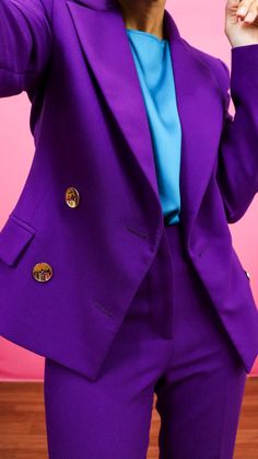 Black Women Wearing Purple, Teal And Purple Outfits, Violet Blazer Outfit, Dark Purple Blazer Outfit, Purple Blazer Outfits For Women, Purple And Blue Outfit, Purple Blazer Outfit, Colorful Suit, Stylish Business Outfits