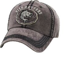 Size Matters Vintage Ballcap Hat Gray Trucker Cap, Adjustable Black Fishing Hat, Black Curved Brim Fishing Hat, Gray Trucker Hat One Size, Adjustable Black Hat For Fishing, Casual Adjustable Snapback Hat For Fishing, Black Curved Brim Hat For Fishing, Casual Snapback Hat With Flat Bill For Fishing, Casual Flat Bill Snapback Hat For Fishing