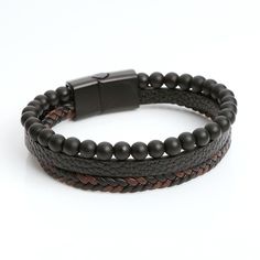 Material: Alloy Color: Obsidian Style: Europe and America Braided Bead Bracelet, Leather Bracelet Men, Bracelets Leather, Obsidian Bracelet, Tiger Eye Beads, Mens Leather Bracelet, Leather Bracelets, Magnetic Bracelet, Nature Bracelets