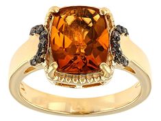 2.34ct Rectangular Cushion Madeira Citrine and .07ctw Round Champagne Diamond Accent 18k Yellow Gold Over Sterling Silver Ring. Measures approximately 0.56"L x 0.47"W. Not sizeable. Basic Rings, Orange Citrine, Rectangular Cushion, Jewelry Television, Jewelry Clasps, Citrine Stone, Citrine Gemstone, Shop Jewelry, Champagne Diamond