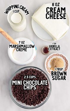 ingredients to make mini chocolate chip cheesecakes