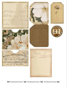 an assortment of old fashioned papers with flowers on them