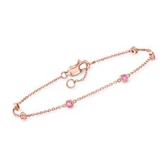 Ross-Simons - .20ct t. w. Pink Sapphire Station Bracelet in 14kt Rose Gold. 7.5". RS Pure. Modern designs that complete your outfit and complement your personality. When your stack needs a pop of color, add this dainty bracelet to the mix! It features .20 ct. t. w. pink sapphire rounds stationed along a simple 14kt rose gold cable chain with a 1/2" extender. Lobster clasp, pink sapphire station bracelet. Diamond Anklet, Italian Gold Jewelry, Mixed Metal Bracelets, Pearl Bracelet Gold, Station Bracelet, Pearl Strands Necklace, Pearl Anklet, Diamond Tennis Necklace, Mixed Metal Earrings