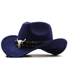 This Texas Cancún Cowboy Hat will bring style and character to your outfit of the day. Characterized by a high crown and long raised side brims, this type of hat provides an excellent protective barrier against the sun's rays. Mixed, its rigid texture and its ornaments make it a unique accessory. Specs: Material: Cotton/ Polyester Unisex Size: 56-58cm/ 22.02''-22.81'' Blue Cowboy Hat, Fedora Hat Style, Mens Fedora Hat, Cowboy Hat Styles, Mens Fedora, Womens Fedora, Wool Fedora Hat, Types Of Hats, Western Cowboy Hats