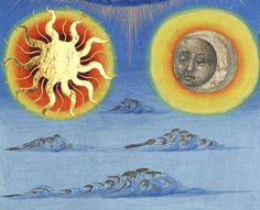 the sun and moon are depicted in this painting