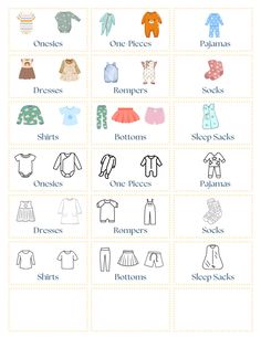 an image of clothes for babies and toddlers to learn how to make them look like they