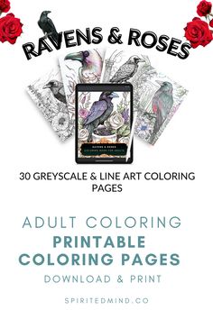 an adult coloring book with the title raven's and roses