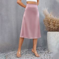 This elegant French-style satin skirt features a beautiful draped design, perfect for spring and autumn. The mid-length cut and high-grade fabric offer a sophisticated and luxurious feel. Ideal for elevating your wardrobe with a refined, timeless look suitable for various occasions. Summer Long Skirt, Ladies Office, Elegant Ladies, Mid Length Skirts, Midi Skirts, Skirt Women, Satin Skirt, Print Pink, Summer Fabrics