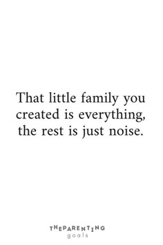 a quote that reads, that little family you created is everything the rest is just noise