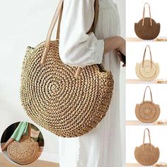 Features: This large round straw shoulder bag has a shoulder strap that you can carry or raise your hand. Beach bags are hand-woven and compact and organized, making them compact and easy to lose. Material: woven outer layer made of straw and cotton lining Size:about 41*37*22cm/47*41*24cm/44*41*24cm Color: As picture shown Package includes:1 * Handbag Note: 1.Transition: 1cm=10mm=0.39inch 2.Please allow 0-3mm error due to manual measurement. pls make sure you do not mind before you bid. 3.Due to the difference between different monitors, the picture may not reflect the actual color of the item. Thank you! Beach Bag Gift, Woven Beach Bags, Round Straw Bag, Straw Beach Bag, Woven Handbags, Straw Handbags, Rattan Bag, Plus Size Vintage, Straw Bags