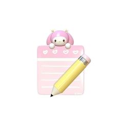 a pencil is sticking out of a pink notepad with a stuffed animal on top