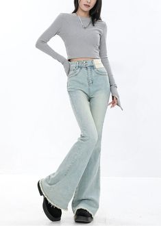 Reinvent your style with the Skinny Reverse-Patch Distressed Hem Flared Jeans, a seamless blend of retro aesthetics and modern chic. Meticulously crafted with quality denim, these flared jeans boast a high waist design enhancing comfort and silhouette. Distinct reverse patches and a distressed hem add an edgy touch to the texture, while the light-wash finish exudes a nostalgic vibe. Versatile for casual days out or creative office settings, pair them with a tucked-in blouse and ankle boots for a Modern Chic, Distressed Jeans, Flare Jeans, Ankle Boots, High Waisted, Blue, How To Wear, Clothes, Design