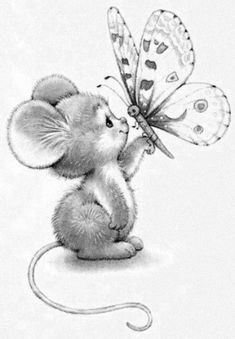 a drawing of a mouse with a butterfly on its back