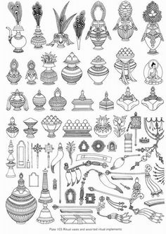 a large collection of decorative objects in black and white