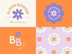 the logos for bloom boutique, floral haven and bloom boutique are shown in four different colors