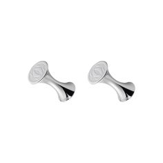 pair of silver cufflinks on white background