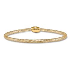 A fashionable piece for any occasion, this stretch bracelet will be a great addition to your wardrobe. Styled in 14K yellow gold, this 7-inch 3mm wide bracelet features luxurious polished finish with mesh design that effortlessly go with casual or formal attire. Gold Jubilee Stretch Bracelet For Formal Occasions, Elegant Gold Stretch Bracelet For Formal Occasions, Elegant Flexible Gold Stretch Bracelet, Elegant Gold Flexible Stretch Bracelet, Elegant Yellow Gold Flexible Stretch Bracelet, Elegant Gold Stretch Bracelet, Elegant Flexible Yellow Gold Bracelet, Elegant Yellow Gold Stretch Bracelet, Elegant Gold Stretch Bracelet With Jubilee Style