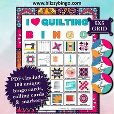 i love quilting bingo game with lots of different patterns and designs on the board