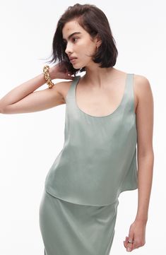 Scooped necklines in front and back highlight the relaxed, flowy fit of a woven shell top that's versatile for layering or wearing solo. Scoop neck Sleeveless 100% viscose Machine wash, line dry Imported Shell Tops, Maxi Dress Trend, Curves Workout, Petite Maternity, Skirted Swimwear, Plus Size Pregnancy, Co Ord, Khaki Green, Swimwear Accessories