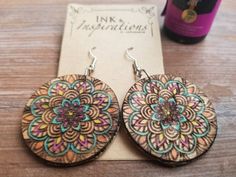 Have you been searching for accessories with a unique style? These recycled bohemian style earrings get tons of compliments. They are intentionally hand colored to have both the natural wood color and texture in the design. You can add a drop of ypur favorite essential oils to the Mandala Wood, Large Dangle Earrings, Mandala Earrings, Wood Dangle Earrings, Engraved Earrings, Essential Oils Gifts, Boho Style Earrings, Types Of Earrings, Great Gifts For Women