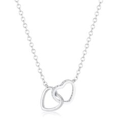 Dainty Double Heart Pendant Necklace – Fabulous Blends of Gems Open Heart Necklace, Interlocking Hearts, Double Heart Necklace, Sweet Necklace, Heart Necklace Diamond, Hearts Necklace, Cubic Zirconia Jewelry, Cz Pendant, Two Hearts