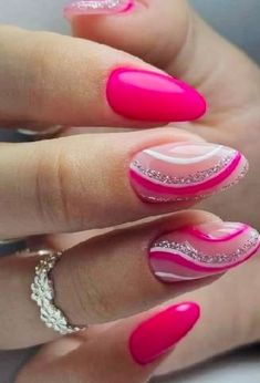 Fair Nail Art, Hot Pink Nails, Summery Nails, Pink Nail Art, Makijaż Smokey Eye, Short Acrylic Nails Designs, Pink Acrylic Nails, Art Summer