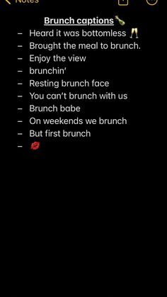 the menu for brunch captions on an iphone