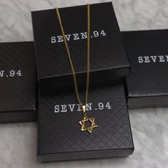 Our Gold Star of David is made from Premium quality 316L stainless steel. This allows the pendant and chain to be waterproof and sweat resistant. This chain can be worn on its own as a statement or be layered with other chains from our shop.DETAILS & MATERIALS ◈ Chain Length: 20.8 Inches◈ Chain Width: 2.2 MM◈ Chain Style: Curb chain◈ Pendant Size: 24mm x 18mm x 2.1mm◈ Chain Quality: 316L stainless steel with PVD vacuum 18K gold plating◈ Chain Clasp: Lobster◈ Model is male, 5'10 & size medium◈ Hy Star-shaped Metal Chain Necklace As Gift, Star Shaped Metal Chain Necklace As Gift, Star-shaped Metal Chain Necklace For Gift, Gold Star Of David Necklace Nickel Free, Gold Nickel-free Star Of David Necklace, Star Of David Tarnish Resistant Necklace Gift, Stainless Steel Necklace With Star Charm For Gift, Stainless Steel Necklace With Star Charm As Gift, Stainless Steel Necklaces With Star Charm For Gifts