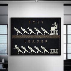 a black and white poster with the words boss leader on it