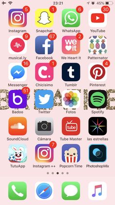 an iphone screen with many different app icons on the bottom left corner and top right corner