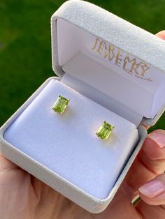 Beautiful stud earrings with Genuine Peridot Gemstones. Peridot is known to be a stone of compassion, peace, and helps to balance your emotions and mind. Product Info: Weight 1.22 grams Made with 14k Solid Gold Genuine Peridot 7x5 mm In stock and ready to ship within 2-3 business days. Peridot Jewelry Earrings, Classic Peridot Birthstone Jewelry, Classic Peridot Jewelry With Prong Setting, Classic Peridot Jewelry For May Birthstone, Elegant Peridot Gemstones As Gift, Elegant Peridot Gemstones For Gifts, Elegant Peridot Gemstone Gift, Gift Yellow Gold Peridot Gemstones, Fine Jewelry With Peridot Gemstone