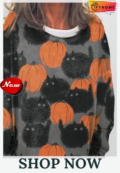 Halloween Crew Neck Long Sleeve Printed T-shirt Casual Tops For Women, Unique Designers, Online Tops, Shoulder Length, Tshirts Online, Shirt Online, Print Tops, Fashion Prints, Casual Tops