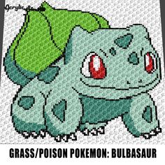 an image of a cartoon character with the words grass / poison pokemon bulbasaur