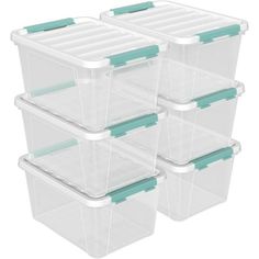 six plastic storage containers with lids