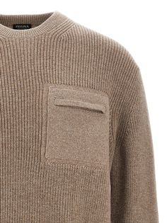 Cashmere sweater with front zip pocket, crew neck, long sleeves. Composition: 100% cashmere Mens Sneaker Boots, Mens Knitwear, Knitwear Details, Men's Knitwear, Pocket Sweater, Leather Jacket Style, Cashmere Color, Men's Sweaters, Half Zip Sweaters