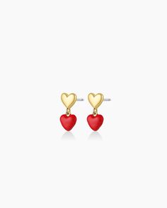 Amour Earrings Red Dress Tiktok, Earrings Stacking, Gorjana Jewelry, 2024 Wishlist, Red Heart Earrings, Hoco Dress, Heart Earring, Gold And Red, Ear Stack