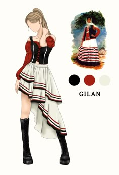 a drawing of a woman in a dress and boots with the name gil on it