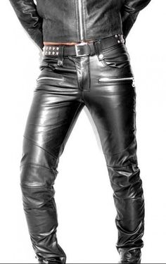 Looking for a pair of leather pants with zippers that authentic rough and tumble biker look? these pants are comfortable choice when you sitting your bike.  #mensleatherclothing #leatherpantsformen #leatherpantswithzippers Mens Leather Trousers, Men's Leather Style, Tight Leather Pants, Mens Leather Clothing, Biker Pants, Mens Leather Pants, Gay Fashion, Black Leather Pants, Leather Pant