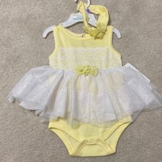 Brand New, Never Worn Baby Girl Bodysuit W/ Adorable, Sparkly Tutu! Baby Princess, Yellow White, Onesies, Kids Shop, Baby Clothes, One Piece, Brand New, Yellow, Clothes