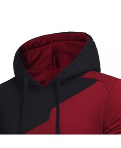 Drawstring Irregular Panel Fleece Hoodie - Wine Red - 3E35569513 Size M Red Patchwork Hooded Hoodie, Red Long Sleeve Hoodie With Patchwork, Sporty Winter Sweatshirt With Splicing, Sporty Spliced Sweatshirt For Winter, Red Patchwork Long Sleeve Hoodie, Winter Cotton Sweatshirt With Splicing, Winter Hoodie With Contrast Color, Hooded Patchwork Fleece Sweatshirt, Winter Long Sleeve Hoodie With Contrast Color