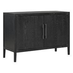 the sideboard has two doors and is made out of wood with black staining