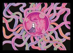 an image of a person standing in front of a keyhole with colorful swirls around it