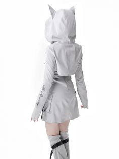 [$29.46]Light Gray Wolf Ears Hooded Futuristic Cropped Top Horror Punk Fashion, Punk Tops, Kawaii Hat, Kawaii Hoodies, Punk Skirt, Kawaii Sweatshirt, Fashion Corset, Wolf Ears, Gray Wolf