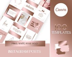 pinks and white rose gold instagram posts are featured in this postcard design