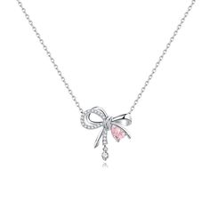 FANCIME "Satin Bow" Bow Pink CZ Sterling Silver Necklace Main Necklace For Women Gold, Bow Pendant, Bow Bow, Bow Necklace, Bow Jewelry, Silver Bow, Necklace Fashion, Necklace Online, Mua Sắm