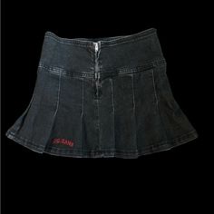 Never Worn Bdg Urban Outfitters Black Denim Pleated Mini Skirt With Red Bdg Logo Stitched On And Zipper Size. (Zipper Can Technically Sit Wherever The Wearer Wants It). Midrise On Waist And Easy To Style! Brand New! Grunge Fitted Mini Bottoms, Fitted Mini Length Grunge Bottoms, Grunge Mini Length Bottoms, Edgy Fitted Mid-rise Denim Skirt, Edgy Mid-rise Fitted Denim Skirt, Fitted Denim Skirt In Grunge Style, Fitted Grunge Mini Skirt For Streetwear, Fitted Short Mini Skirt For Streetwear, Edgy Fitted Mid-rise Skirt