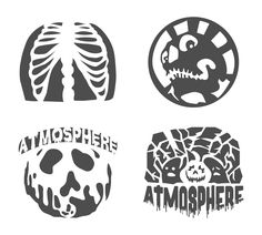 four different types of logos with the words atmosphere and skeleton images in black on white